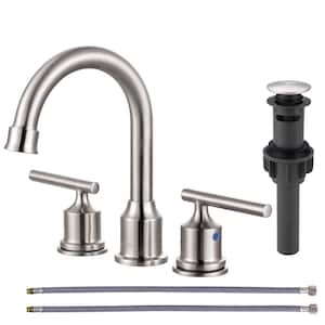 8 in. Widespread Double-Handle Bathroom Faucet with Drain Kit in Brushed Nickel