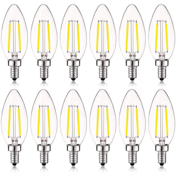 LUXRITE 40-Watt Equivalent B10 Dimmable LED Vintage Edison Light Bulbs 5000K Bright White (12-Pack)