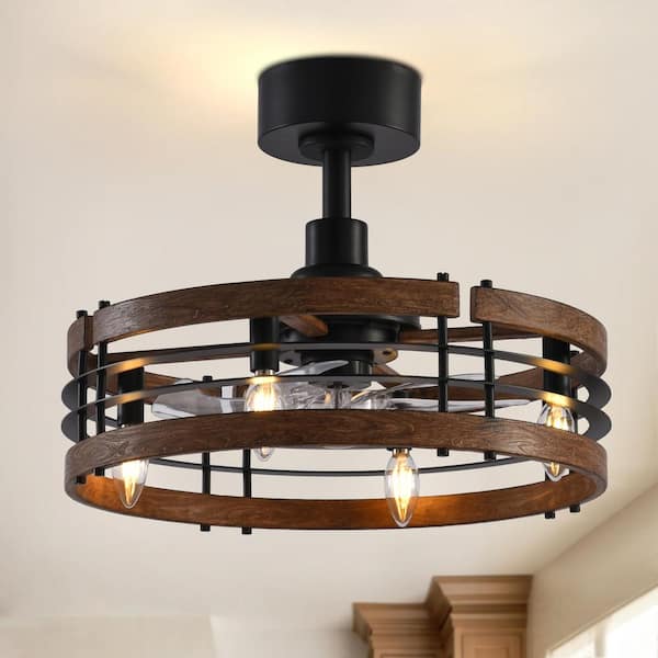 20 in. Indoor LED Black Small Farmhouse Ceiling Fan with Light Bulbs and Remote Control Included