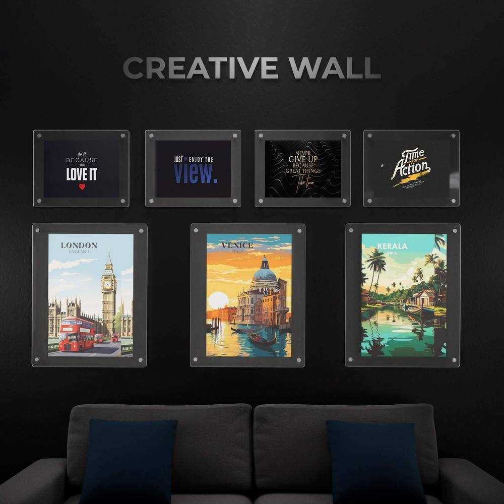 23" x 33" Clear Acrylic Floating Frame with Chrome Wall Mounts