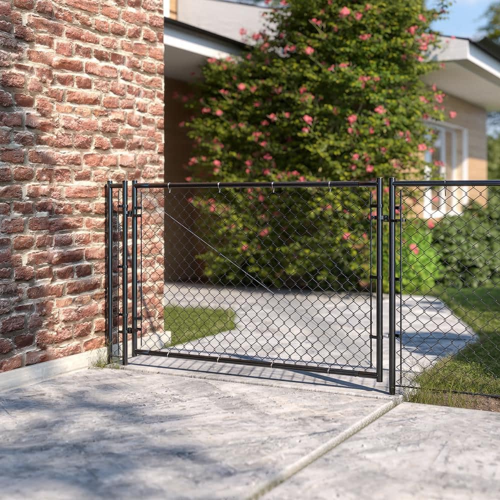 Black Adjustable Chain Link Walk-Thru Gate Kit with Steel Frame