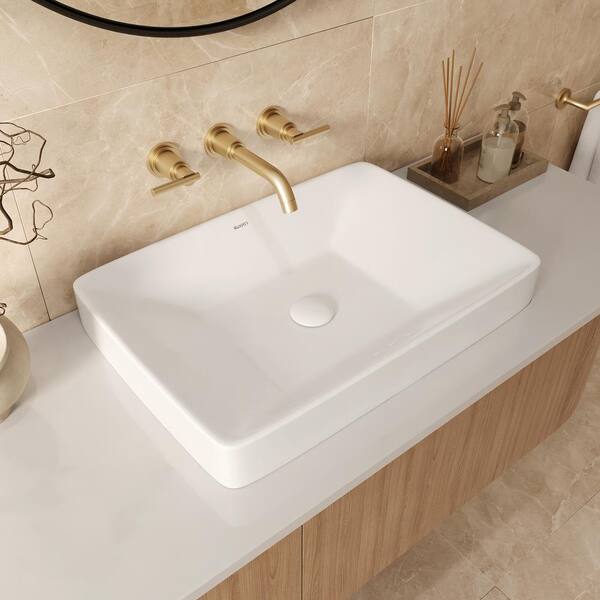 Volara 23 in. Semi-recessed Drop in Topmount Rectangular Bathroom Sink in White Porcelain Ceramic