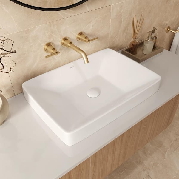 Volara 23 in. Semi-recessed Drop in Topmount Rectangular Bathroom Sink in White Porcelain Ceramic