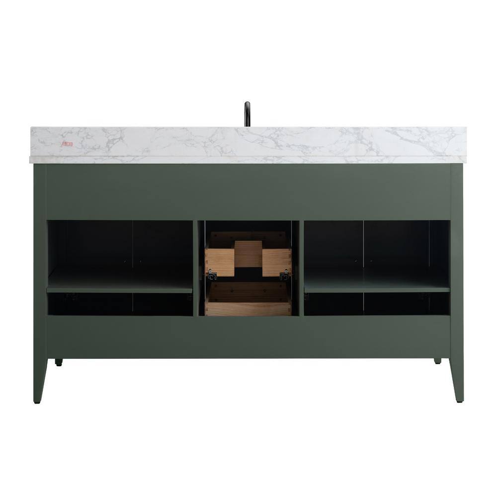 60'' Vintage Green MDF Single Sink Bathroom Vanity with White Marble Top