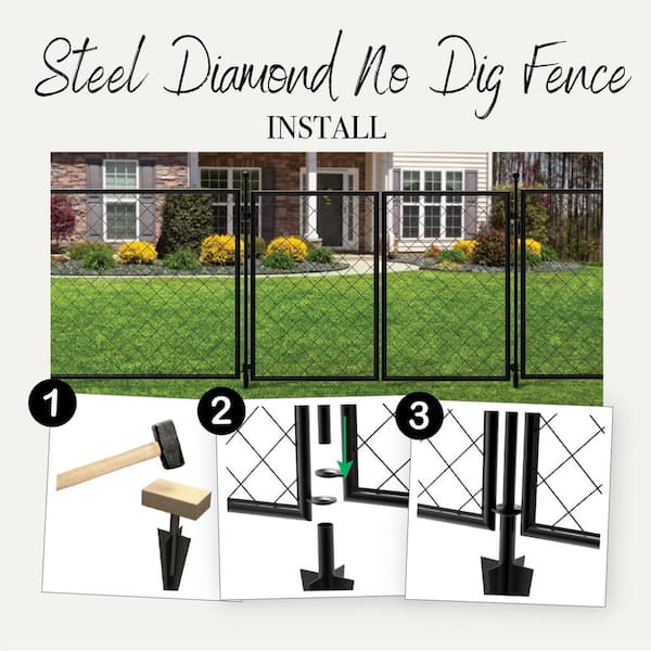 Vigoro 37.3 in. H x 50.2 in. W Black Metal Diamond Mesh Garden Fence Gate