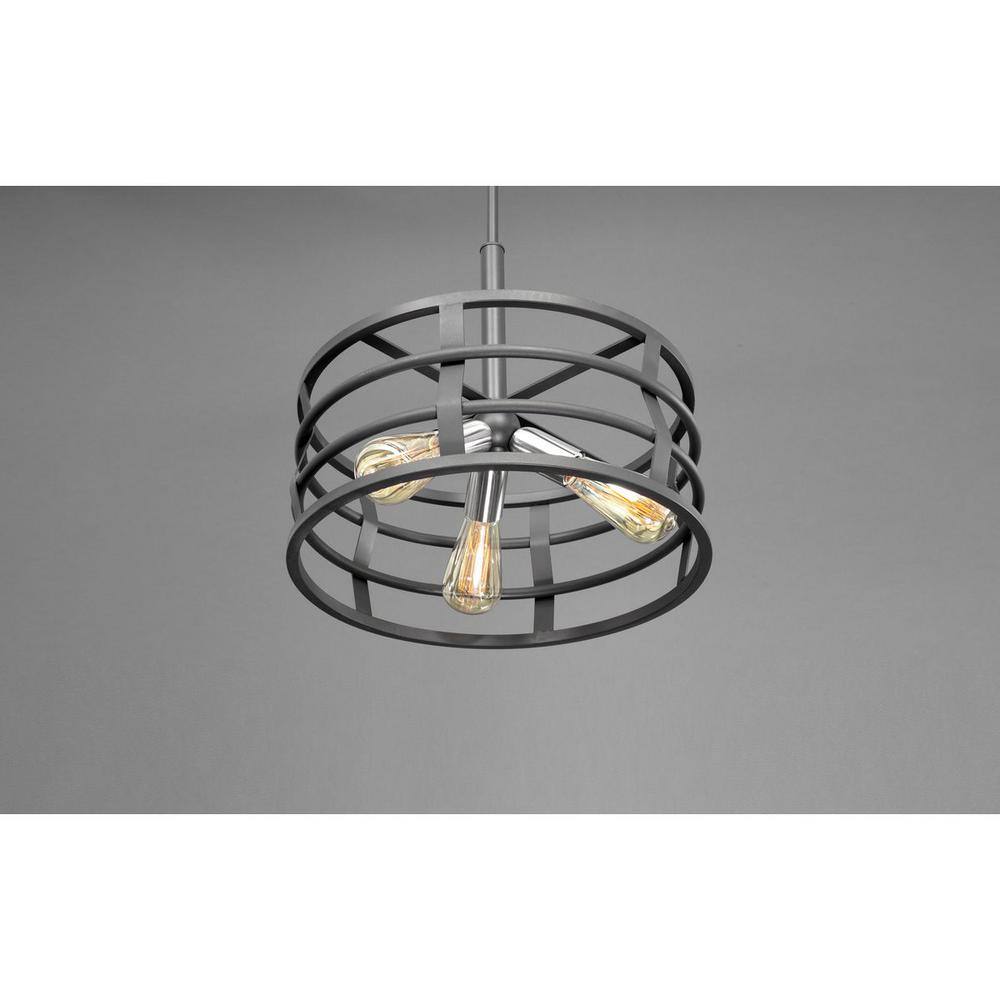 Graphite and Brushed Nickel 3-Light Drum Pendant