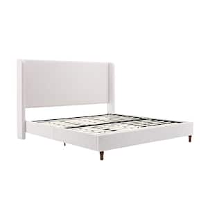 Harper Indoor Upholstered Metal Frame Tall Headboard King Platform Bed with Wingback, Ivory