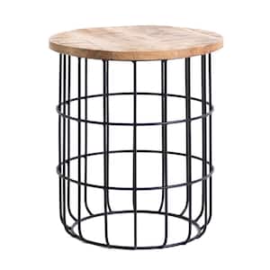 Auxon Black and Natural Wood Color Mango Wood Cage End Table
