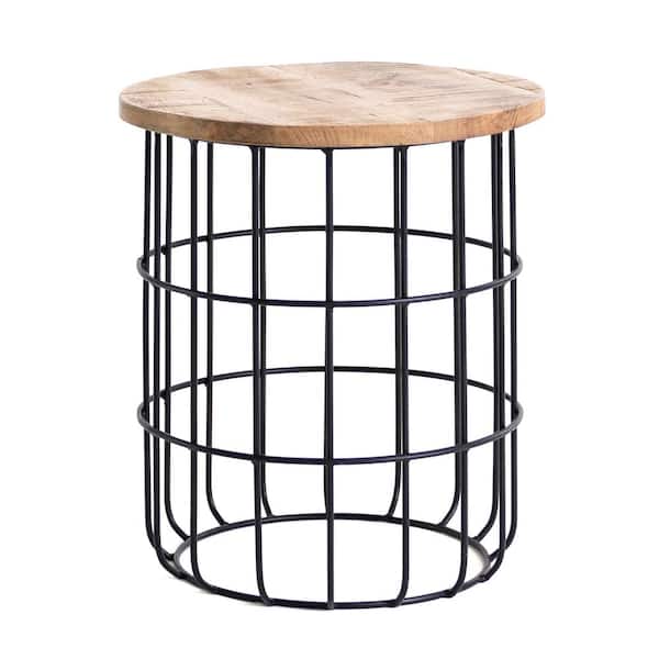 MH LONDON Auxon Black and Natural Wood Color Mango Wood Cage End Table