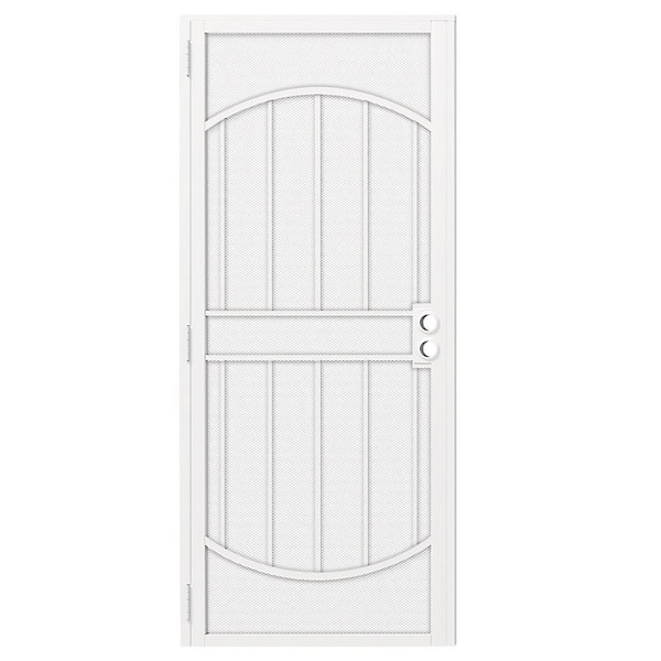 32 in. x 80 in. Universal/Reversible, White, Iron, Pre-Bored, Expanded Mesh Prehung, Security Door without Handle