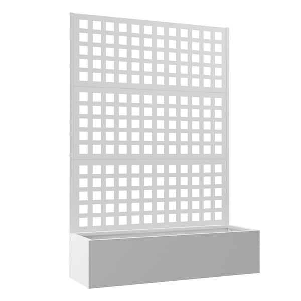 TUYOHW 71 in. x 47 in. x 16 in. Raised Garden Bed with Trellis, Metal Planter Box with Trellis and Privacy Screen, White