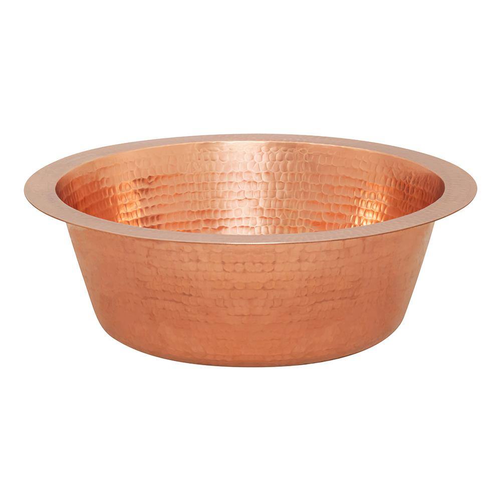 14" Round Hammered Polished Copper Bar Sink