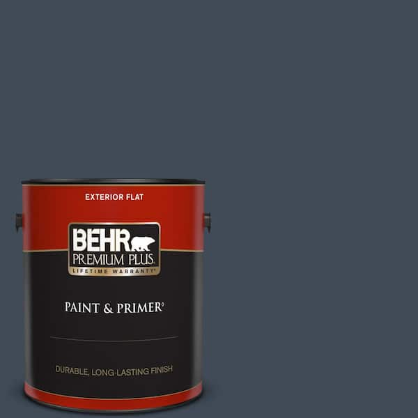 BEHR PREMIUM PLUS 1 gal. #PPF-58 Dark Night Flat Exterior Paint & Primer