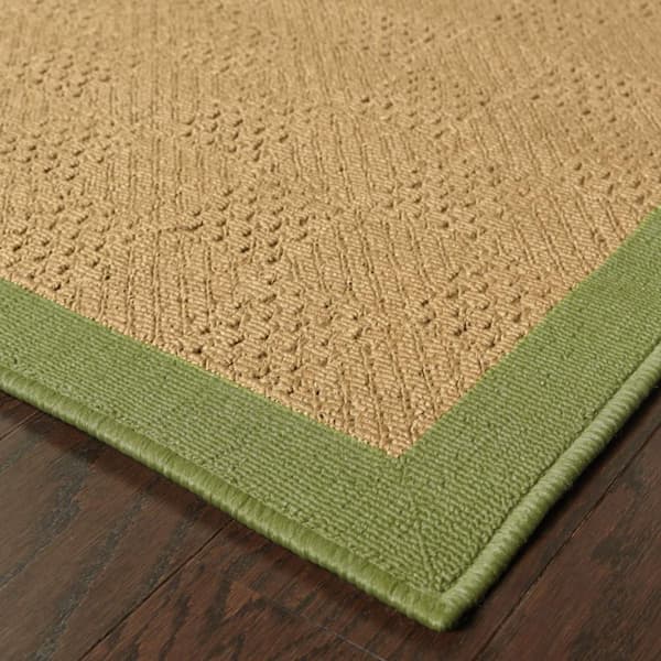 Beige 2 ft. x 8 ft. Loomed Border Polypropylene Rectangle Indoor/Outdoor Area Rug