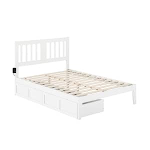 Tahoe White Full Solid Wood Storage Platform Bed with USB Turbo Charger and 2 Drawers