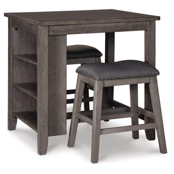 Signature DESIGN BY ASHLEY Caitbrook 3-Piece Rectangle Gray Wood Top Dining Room Set Seats 2