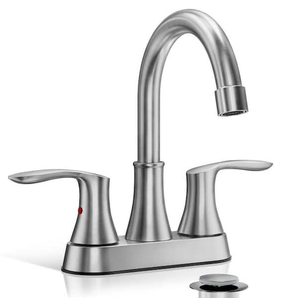 4 in. 2 or 3-Hole Brushed Nickel Bath Sink Faucet RV Swivel 2-Handle Centerset Bath Vanity Faucet, w/ Water Supply Line