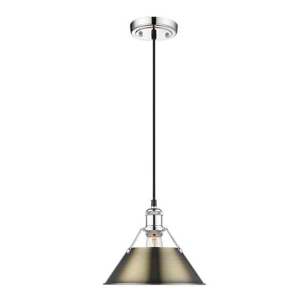 Golden Lighting Orwell 100-Watt 1-Light Chrome and Aged Brass Pendant Light