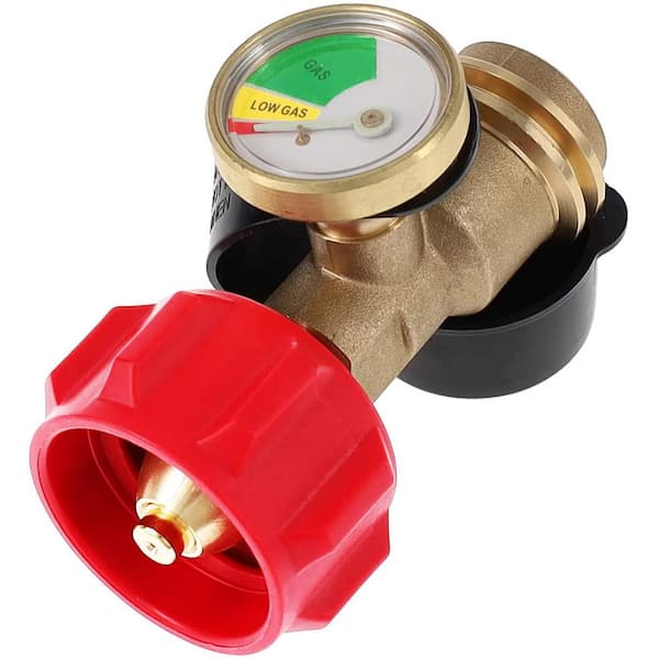 Propane Tank Brass Adapter with Pressure Meter Gauge for LP Gas Grill BBQ RV