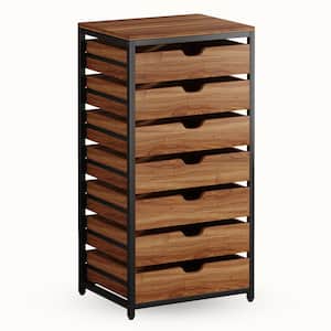 Eulas 7-Drawer Brown Chest of Drawers Storage Dresser Cabinet for Office Bedroom (13.8 in D. x 15.7 in W. x 39.3 in H.)
