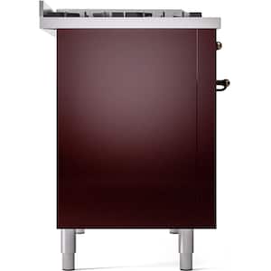 Nostalgie II 48 in. 8-Burner Plus Griddle Double Oven Natural Gas Dual Fuel Range in Burgundy with Bronze Trim
