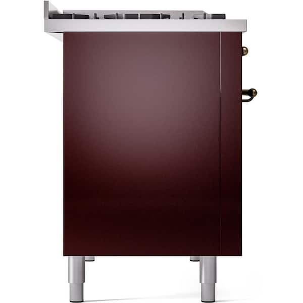 Nostalgie II 48 in. Dual Fuel Natural Gas Range with 8-Burnerss, Griddle, Burnished Trim in Burgundy