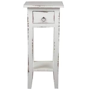 Shabby Chic Cottage 11.8 in. Light Distressed Whitewash Square Solid Wood End Table with 1-Drawer