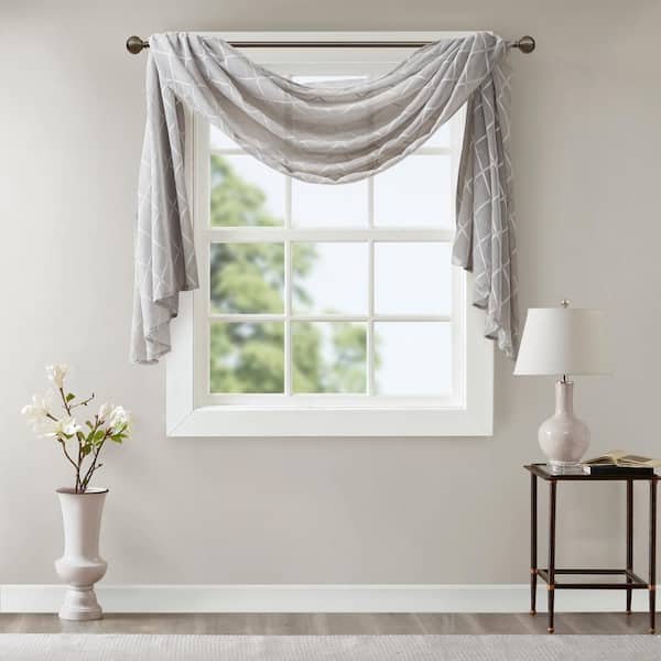 Madison Park Iris 144 in. L x 50 in. W Grey 100% polyester Sheer Window Scarf