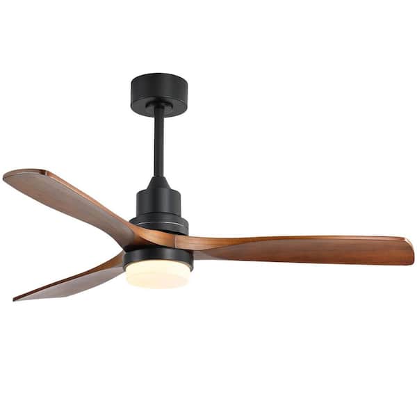 52 in. Indoor/Outdoor Wood Matte Black Ceiling Fan with Dimmable LED Light and Remote, 6-Speed Reversible Motor Included