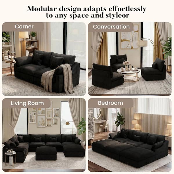 J&E Home 155.9 in. Slope Arm 6-Piece U-Shaped Linen Modern