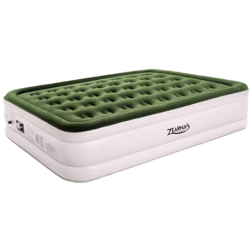 18 in. Green Queen Air Mattress with Built-in Pump and Double Air Chamber f