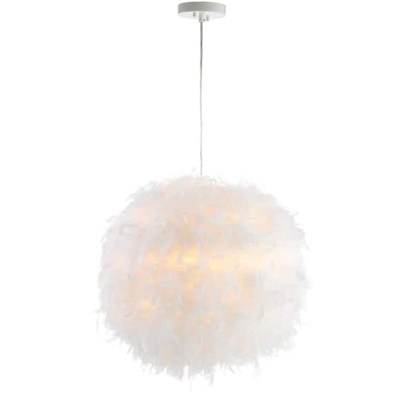 Stork 19 in. 1-Light White Feather Metal Adjustable LED Pendant