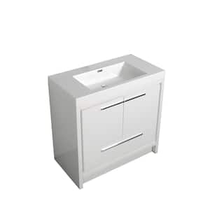 Free-Standing 35.43 in. W x 19.69 in. D x 34.25 in. H Bath Vanity in White with White Solid Surface Top with Basin