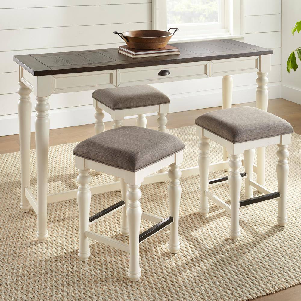 Transitional Ivory & Mocha 60" Sofa Bar Set with 4 Stools