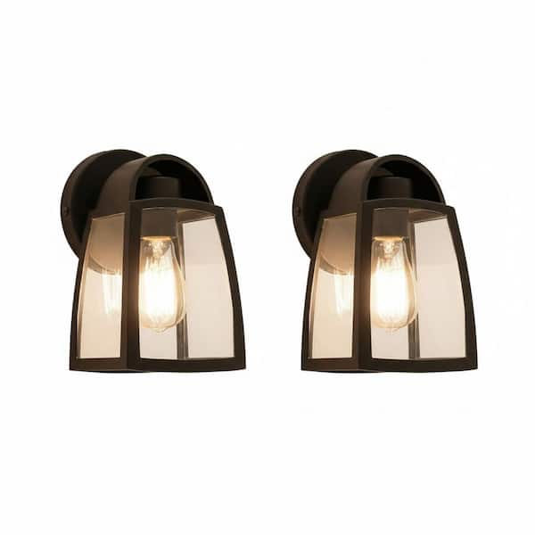2 Pack Outdoor Wall Light Fixtures, Exterior Waterproof Wall Lantern with Clear Glass Shade, Aluminum Modern Matte Black