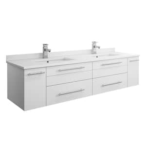 Lucera 60 in. W Wall Hung Bath Vanity in White with Quartz Stone Double Sink Vanity Top in White with White Basins