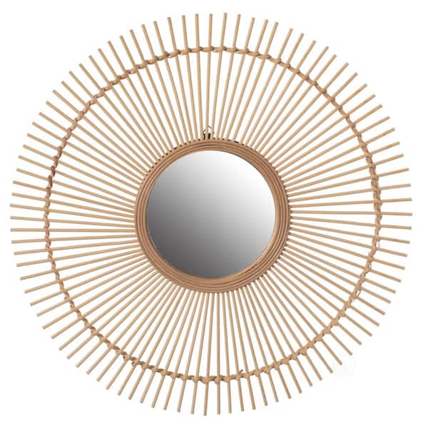 Vintiquewise 23.5 in. x 23.5 in. Classic Round Framed Hanging Wall Decorative Mirror Shape Natural for Living Room, Dining Room