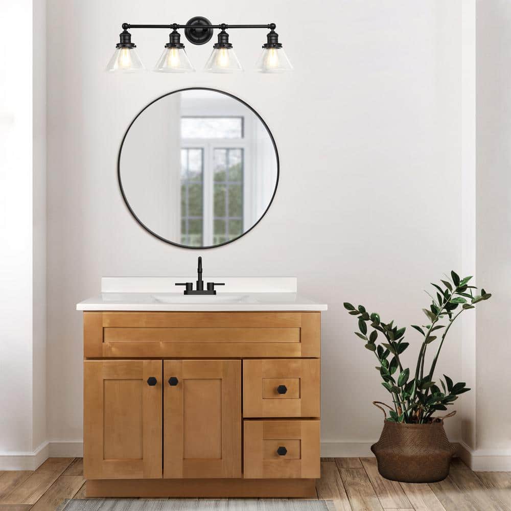 Augustin Matte Black 4-Light Bathroom Vanity Fixture with Clear Glass Shades