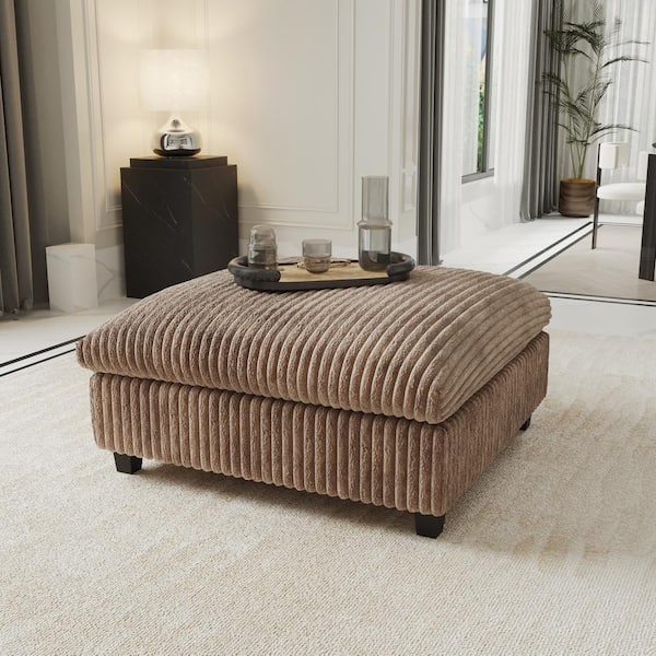 39.3 in. 1-Piece Armless Soft Faux Rabbit Fur Velvet Upholstered Cocktail Square Sectional Sofa Ottoman in Brown