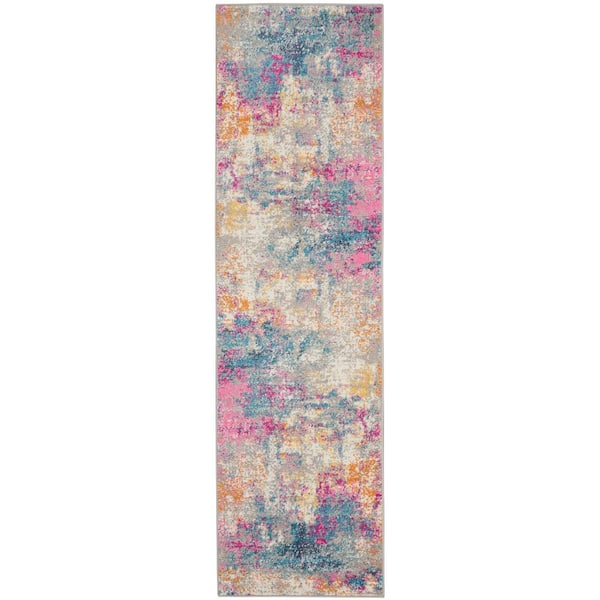 Nourison Passion Ivory Multicolor 2 ft. x 12 ft. Abstract Contemporary Runner Area Rug