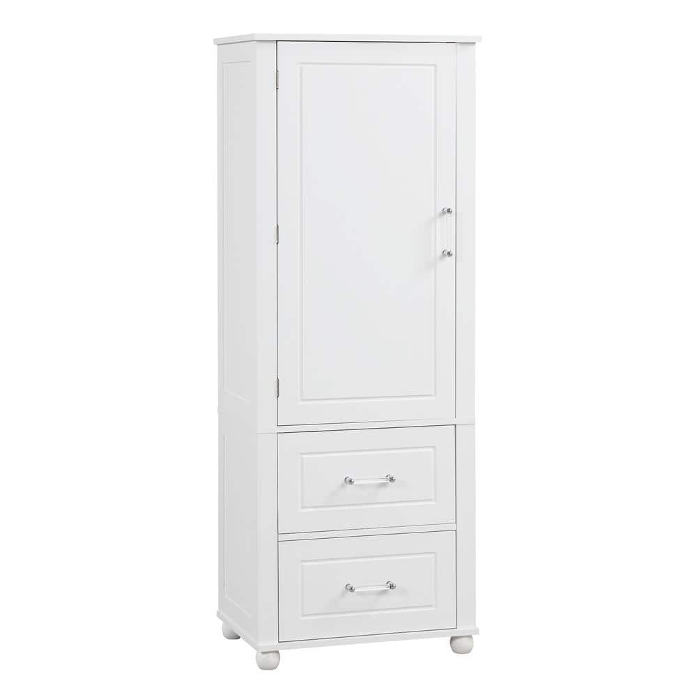 23 in. W x 16 in. D x 61 in. H White MDF Linen Cabinet with Adjustable Shel