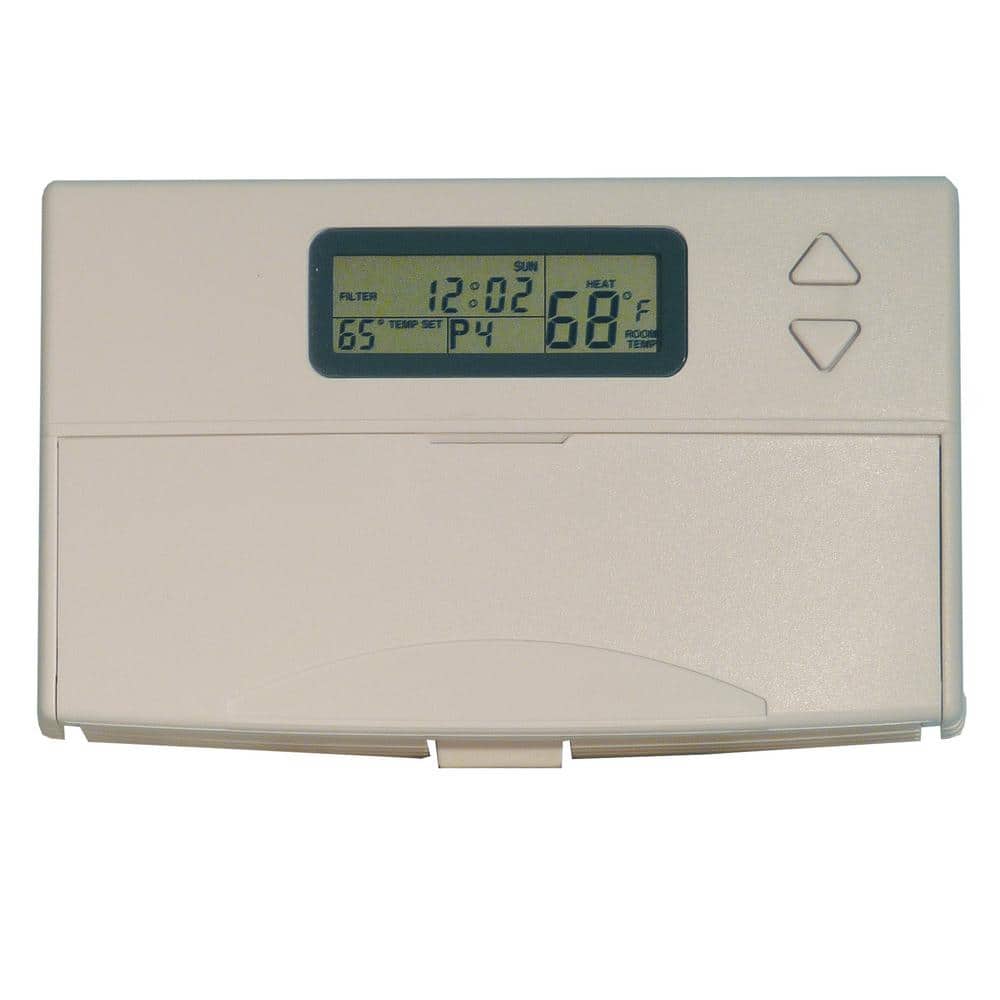 White Programmable Digital LCD Thermostat with Heat Pump