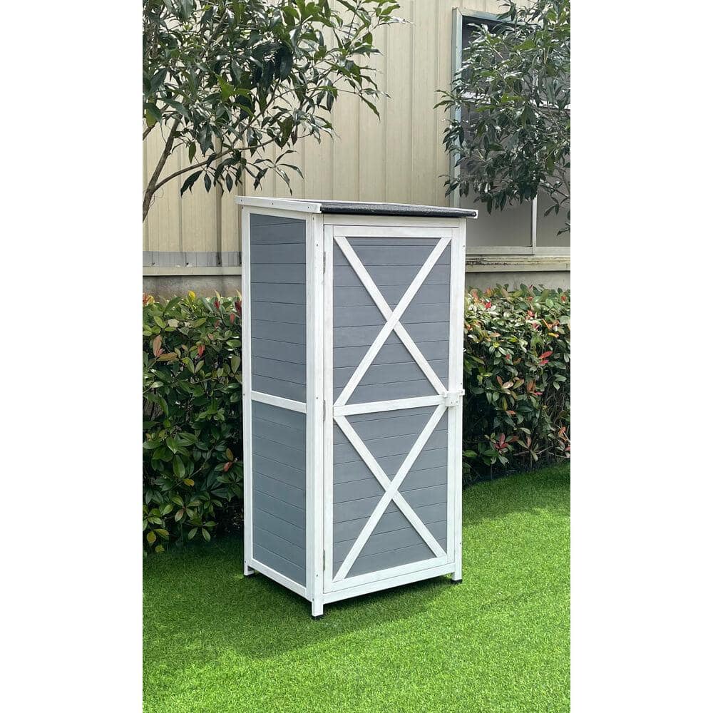 Gray Fir Wood Outdoor Storage Shed with Shelves
