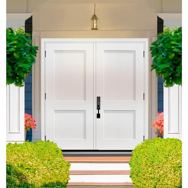 Legacy 72 in. x 80 in. 2P Squaretop Shaker LHOS Unfinished White Fiberglass Double Prehung Front Door w/6-9/16 Jamb