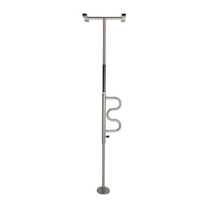Security Pole and Curve Grab Bar, 84 in. to 120 in. Tension-Mounted Transfer Pole in Gray