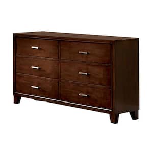 58 in. Brown 6-Drawer Wooden Dresser Without Mirror