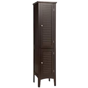 14.5 in. W x 14.5 in. D x 63 in. H Wood Freestanding Linen Cabinet Bathroom Storage Cabinet in Brown