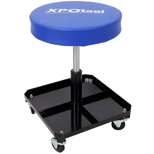 250 lb. Capacity Blue Steel Adjustable Garage Mechanics Chair with Tool Tray Storage, Mechanic Creeper for Garage