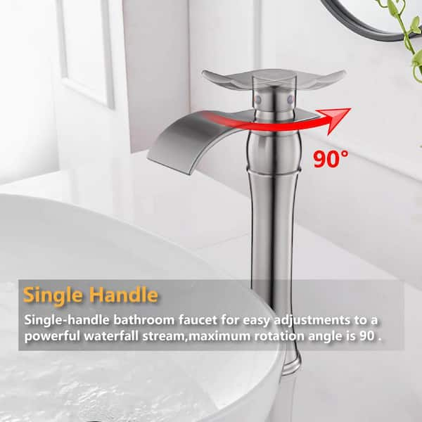 FORIOUS Bathroom Faucet, Single Handle Waterfall Bathroom Sink Faucet,  Brushed Nickel Bathroom Faucets Lavatory Faucet with Pop-up Sink Drain  Stopper