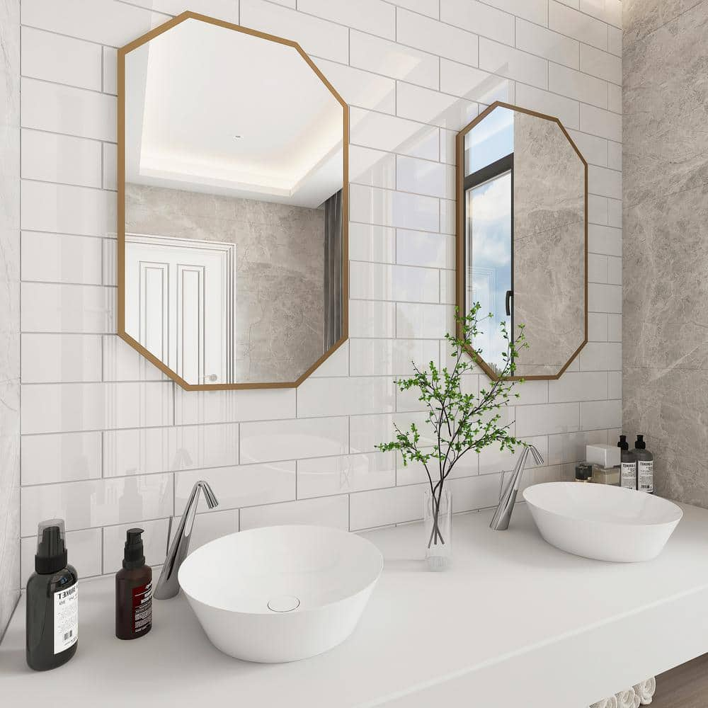 white glass subway tile bathroom